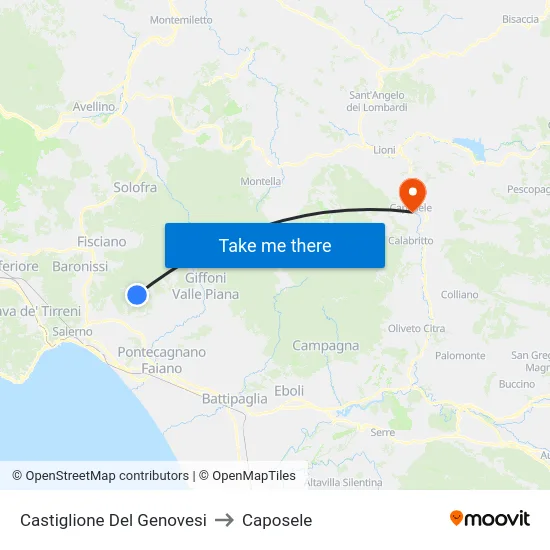 Castiglione Del Genovesi to Caposele map