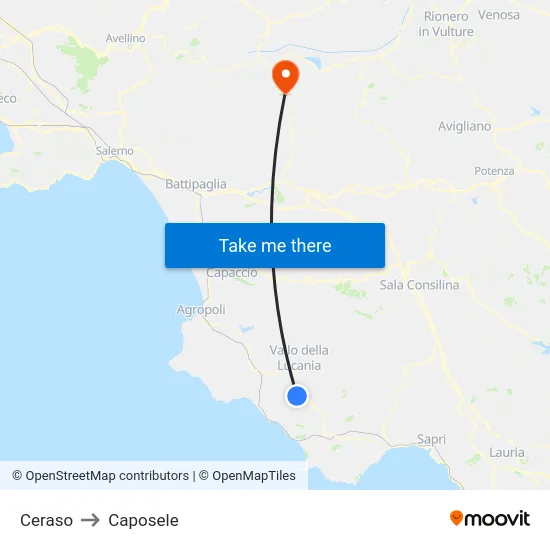 Ceraso to Caposele map
