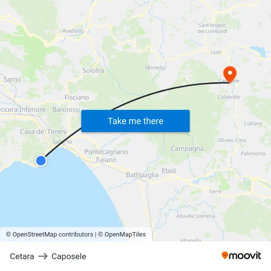 Cetara to Caposele map