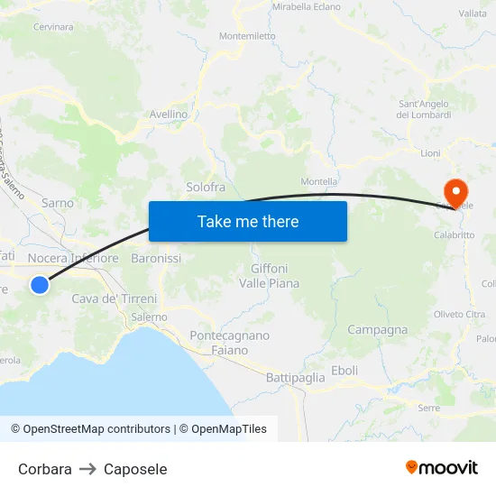 Corbara to Caposele map