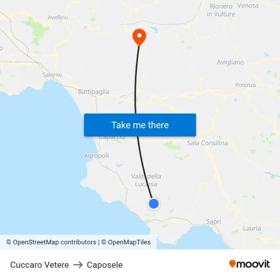 Cuccaro Vetere to Caposele map