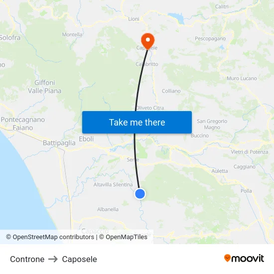 Controne to Caposele map