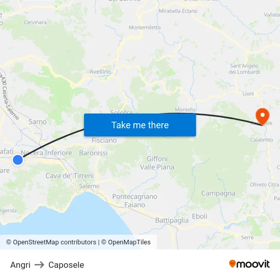 Angri to Caposele map