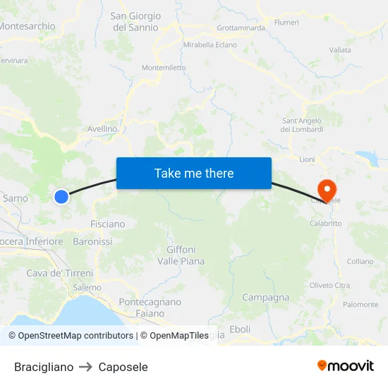 Bracigliano to Caposele map