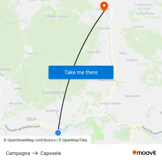 Campagna to Caposele map