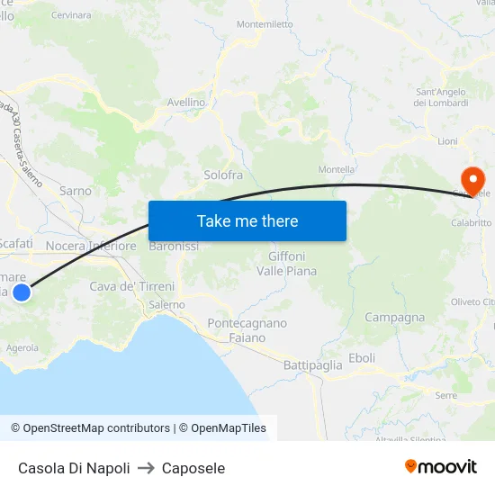 Casola Di Napoli to Caposele map