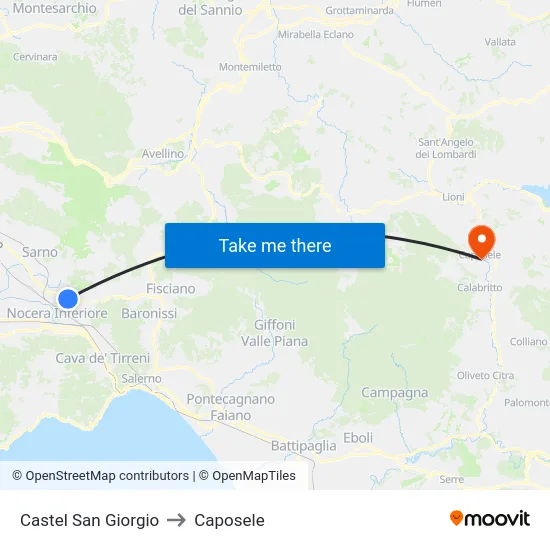 Castel San Giorgio to Caposele map