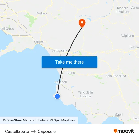 Castellabate to Caposele map