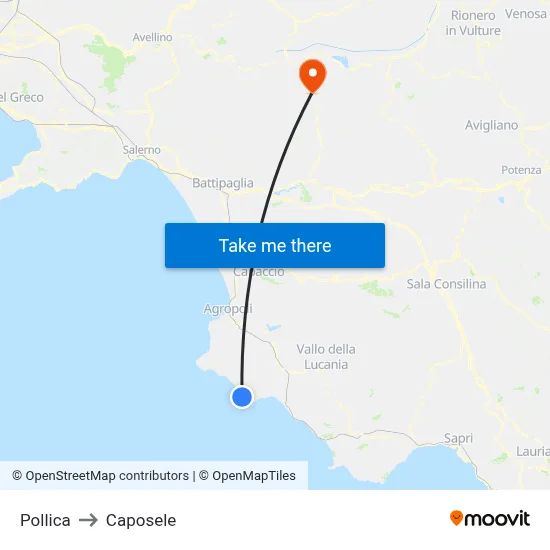 Pollica to Caposele map