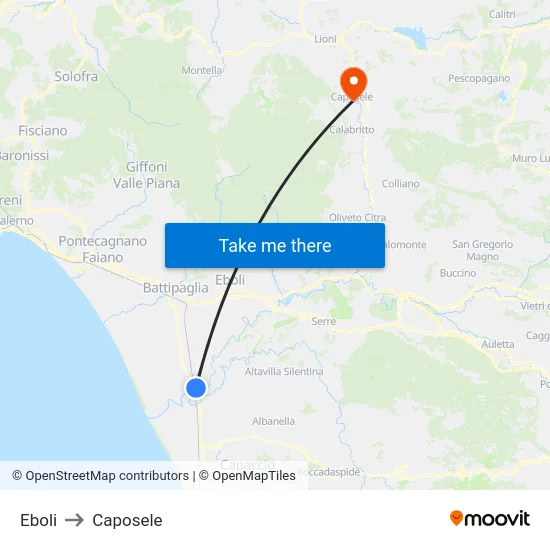 Eboli to Caposele map
