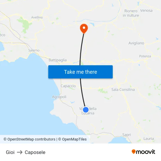 Gioi to Caposele map