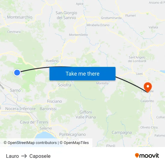 Lauro to Caposele map