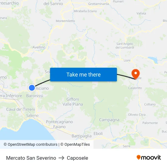 Mercato San Severino to Caposele map