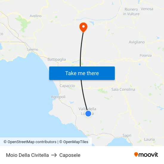 Moio Della Civitella to Caposele map