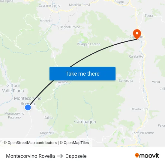 Montecorvino Rovella to Caposele map