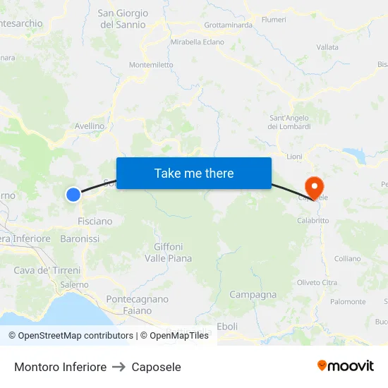 Montoro Inferiore to Caposele map