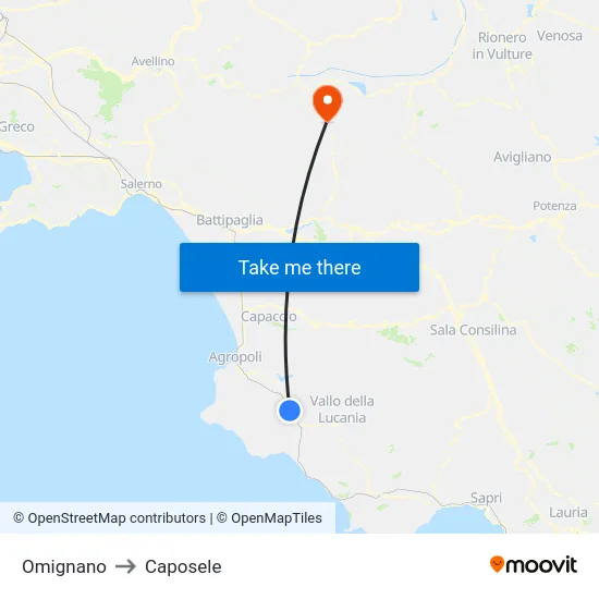 Omignano to Caposele map