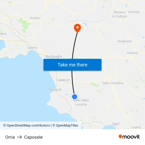 Orria to Caposele map