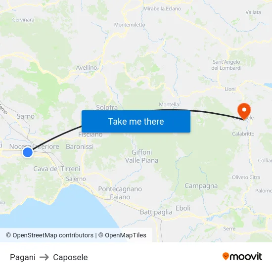 Pagani to Caposele map