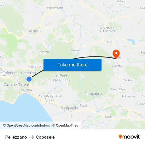 Pellezzano to Caposele map