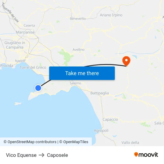 Vico Equense to Caposele map
