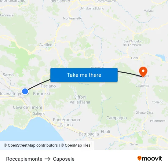 Roccapiemonte to Caposele map