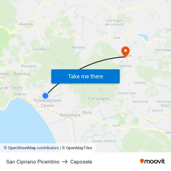 San Cipriano Picentino to Caposele map