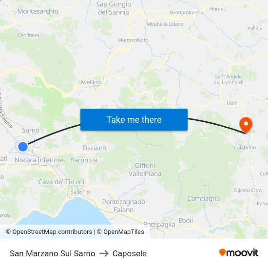 San Marzano Sul Sarno to Caposele map