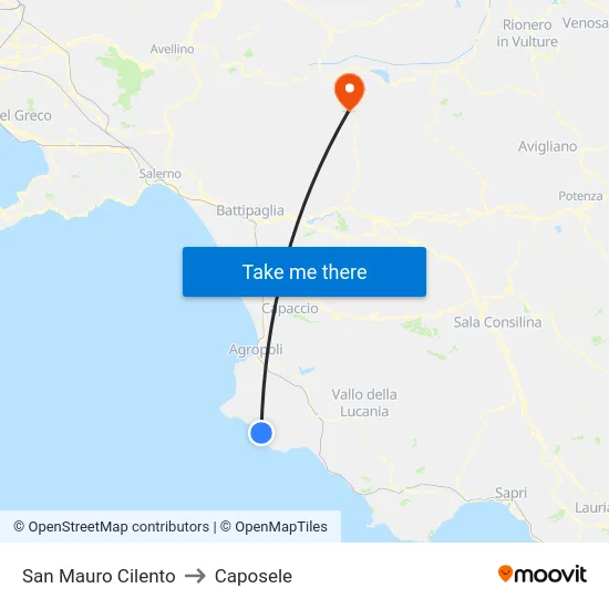 San Mauro Cilento to Caposele map