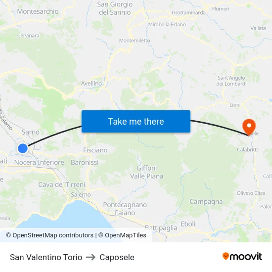 San Valentino Torio to Caposele map