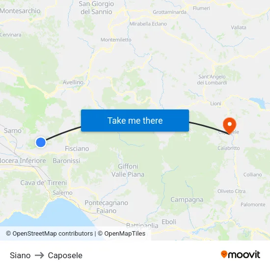 Siano to Caposele map