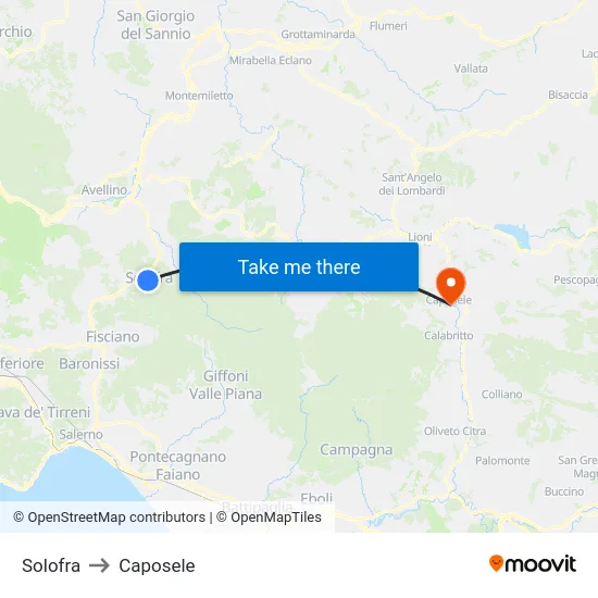 Solofra to Caposele map