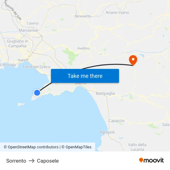 Sorrento to Caposele map