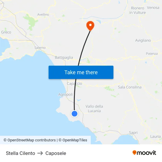 Stella Cilento to Caposele map
