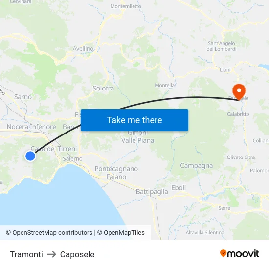 Tramonti to Caposele map
