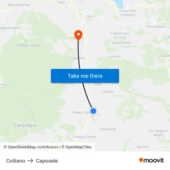 Colliano to Caposele map