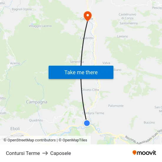 Contursi Terme to Caposele map