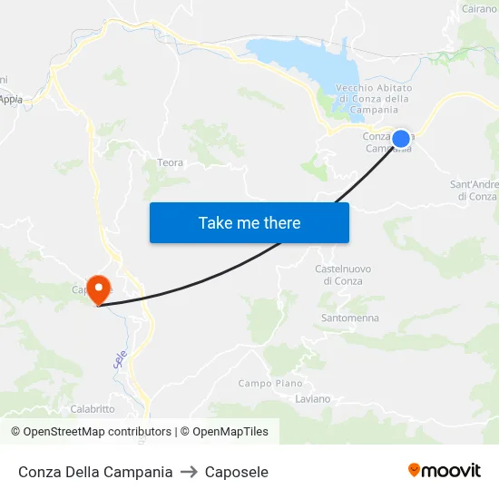 Conza Della Campania to Caposele map