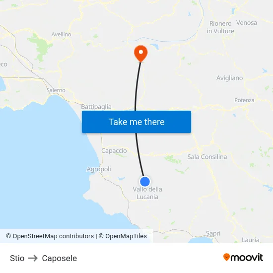 Stio to Caposele map