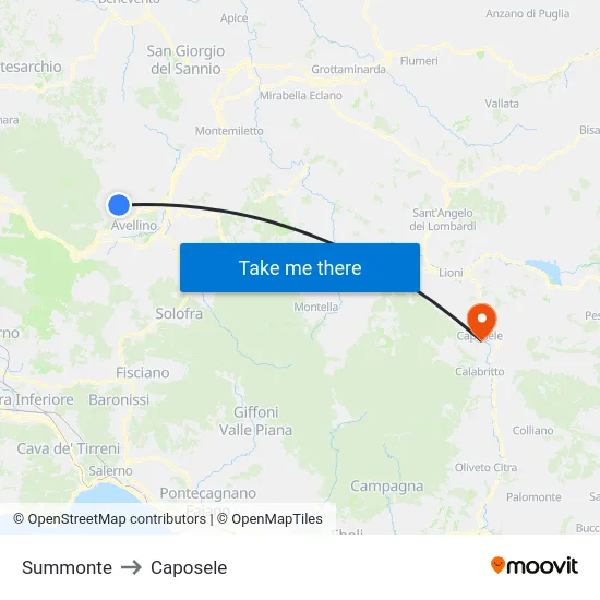 Summonte to Caposele map