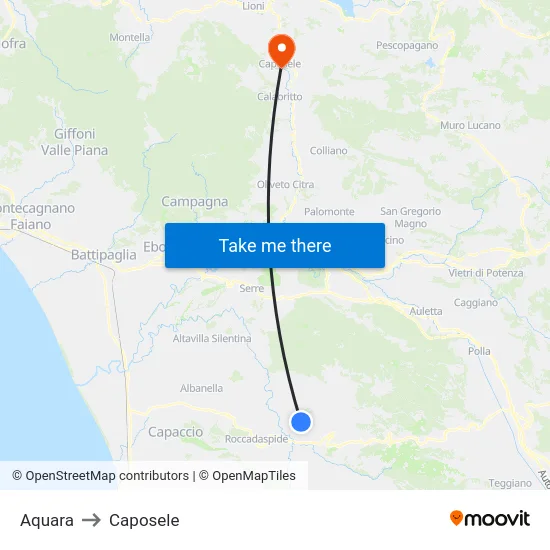 Aquara to Caposele map
