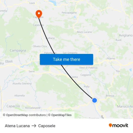 Atena Lucana to Caposele map