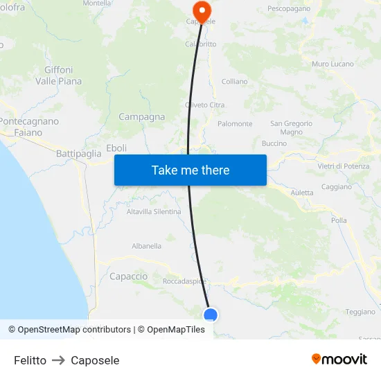 Felitto to Caposele map