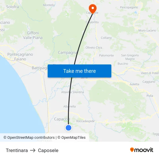 Trentinara to Caposele map