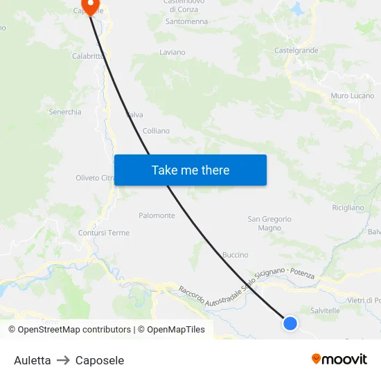Auletta to Caposele map