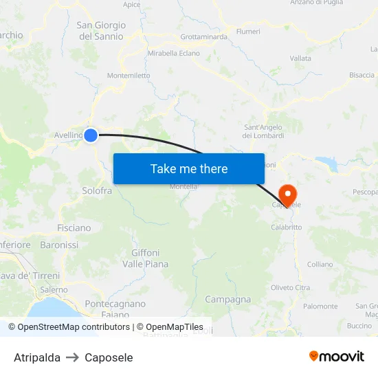 Atripalda to Caposele map