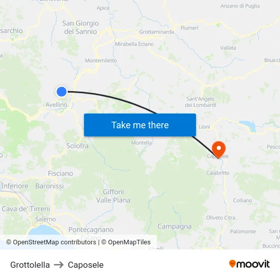 Grottolella to Caposele map