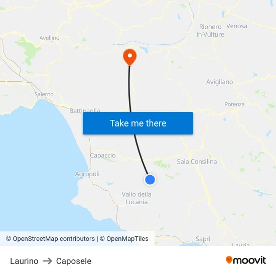 Laurino to Caposele map