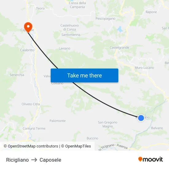 Ricigliano to Caposele map