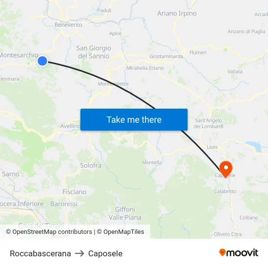 Roccabascerana to Caposele map